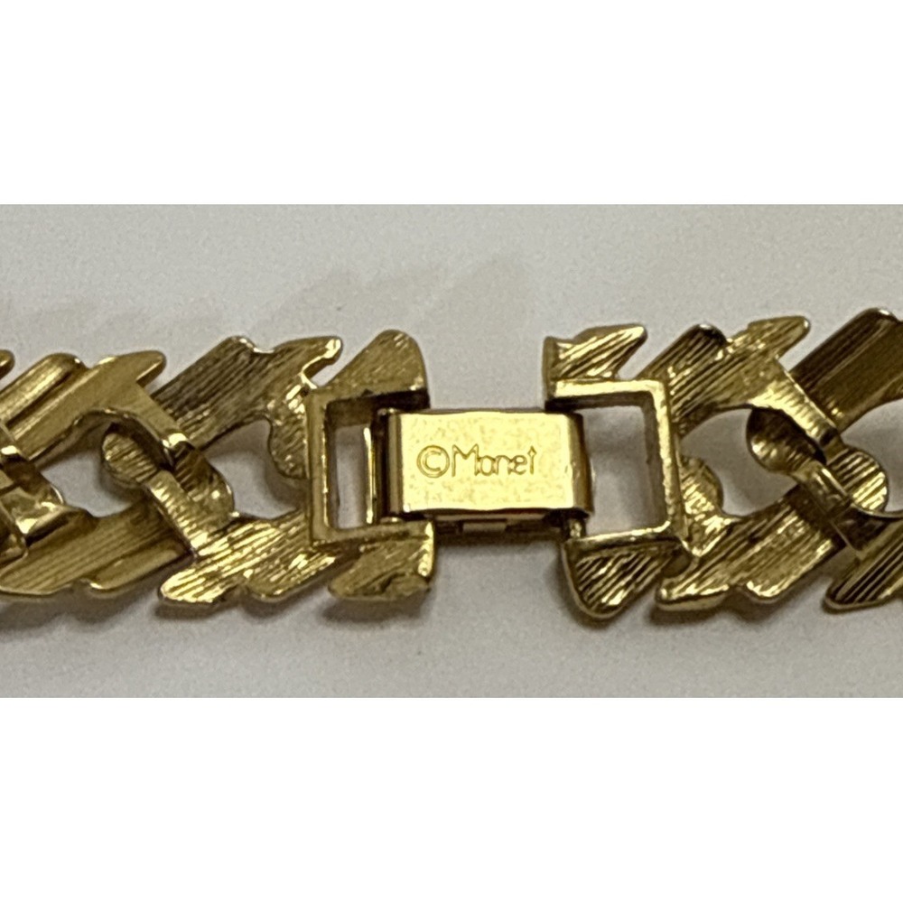 Vintage Monet Necklace Satin Gold Tone 16" Chevron Herringbone Link 162 - Picture 4 of 7